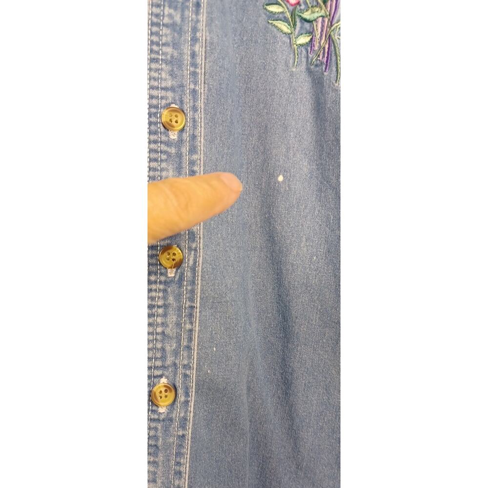 Bobbie Brooks Vintage 90s Embroidered Denim Shirt Women's Plus Size 26W Floral - Picture 7 of 8